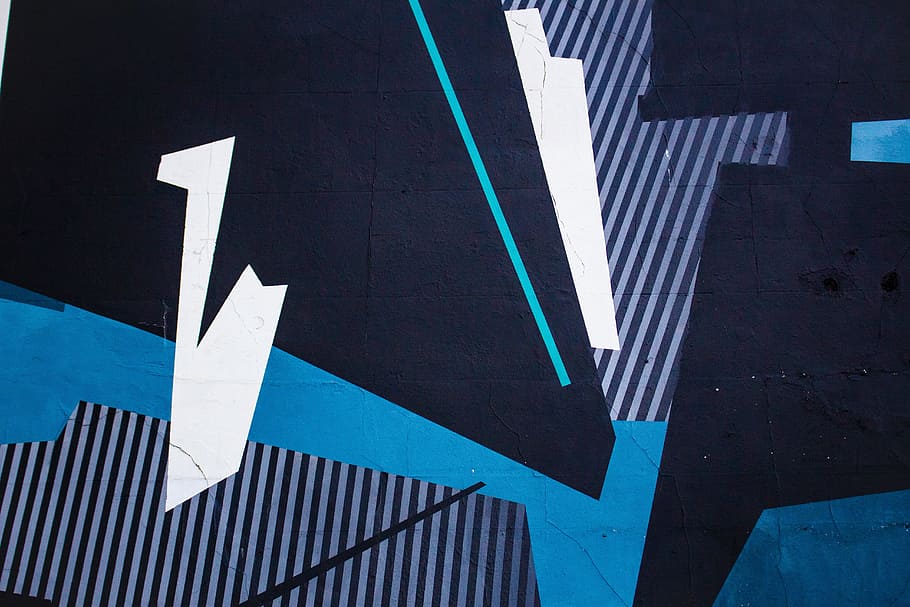 blue and black abstract wallpaper, building, art, mural, graffiti HD wallpaper