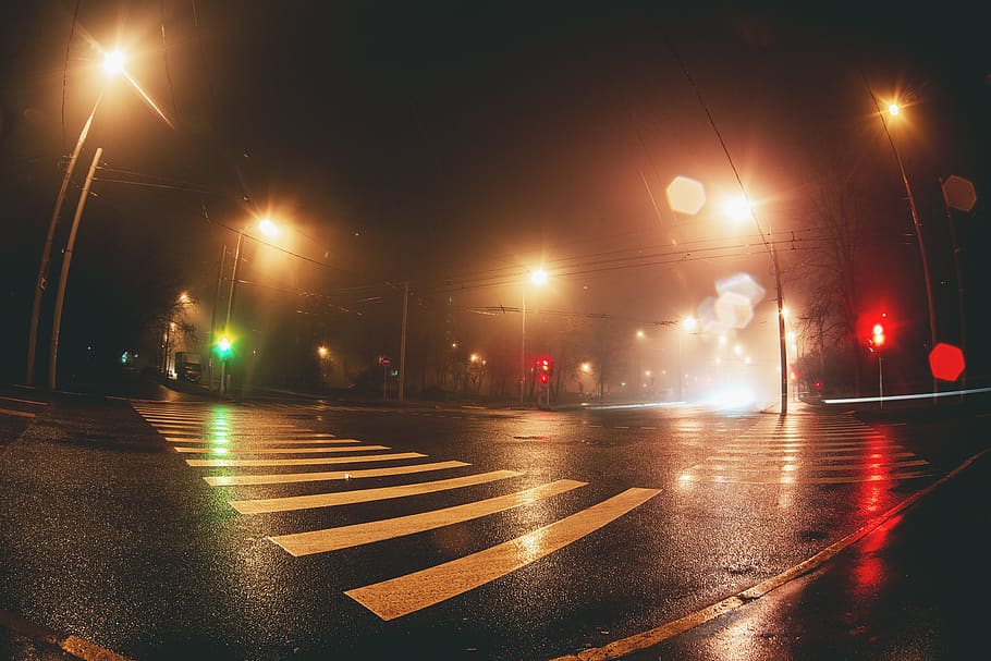 asphalt road with post light during night time, tarmac, lighting HD wallpaper