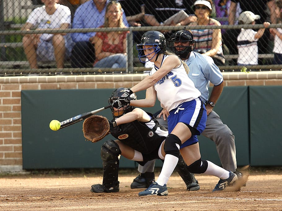 Woman in White Jersey Shirt Playing Baseball during Daytime, action HD wallpaper