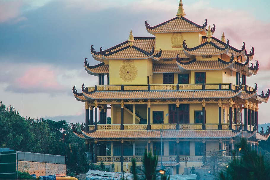 Yellow Temple, architecture, building, castle, roof, tourism HD wallpaper