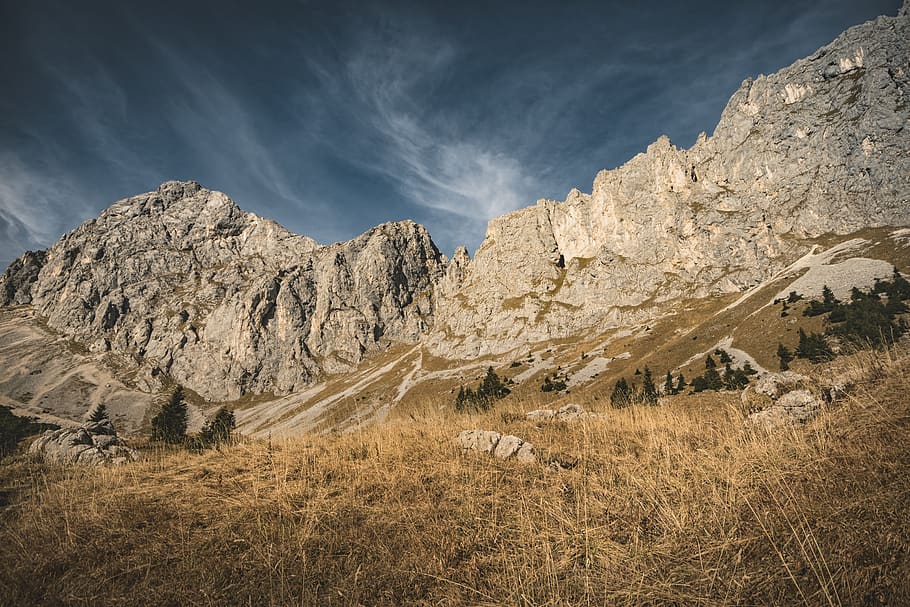 rock formation under gray sky, scenics - nature, mountain, environment HD wallpaper