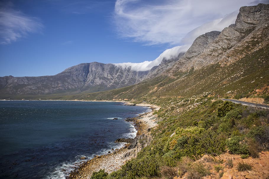 mountains, clouds, sea, ocean, scenics - nature, beauty in nature HD wallpaper