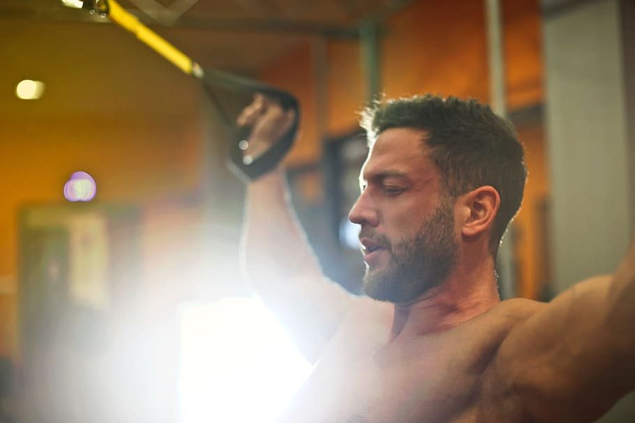 man, workout, gym, studio, male, weights, muscles, beard, people HD wallpaper