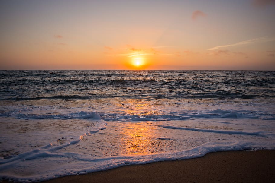 portugal, ocean, atlantic, sunset, waves, coast, sea, water HD wallpaper