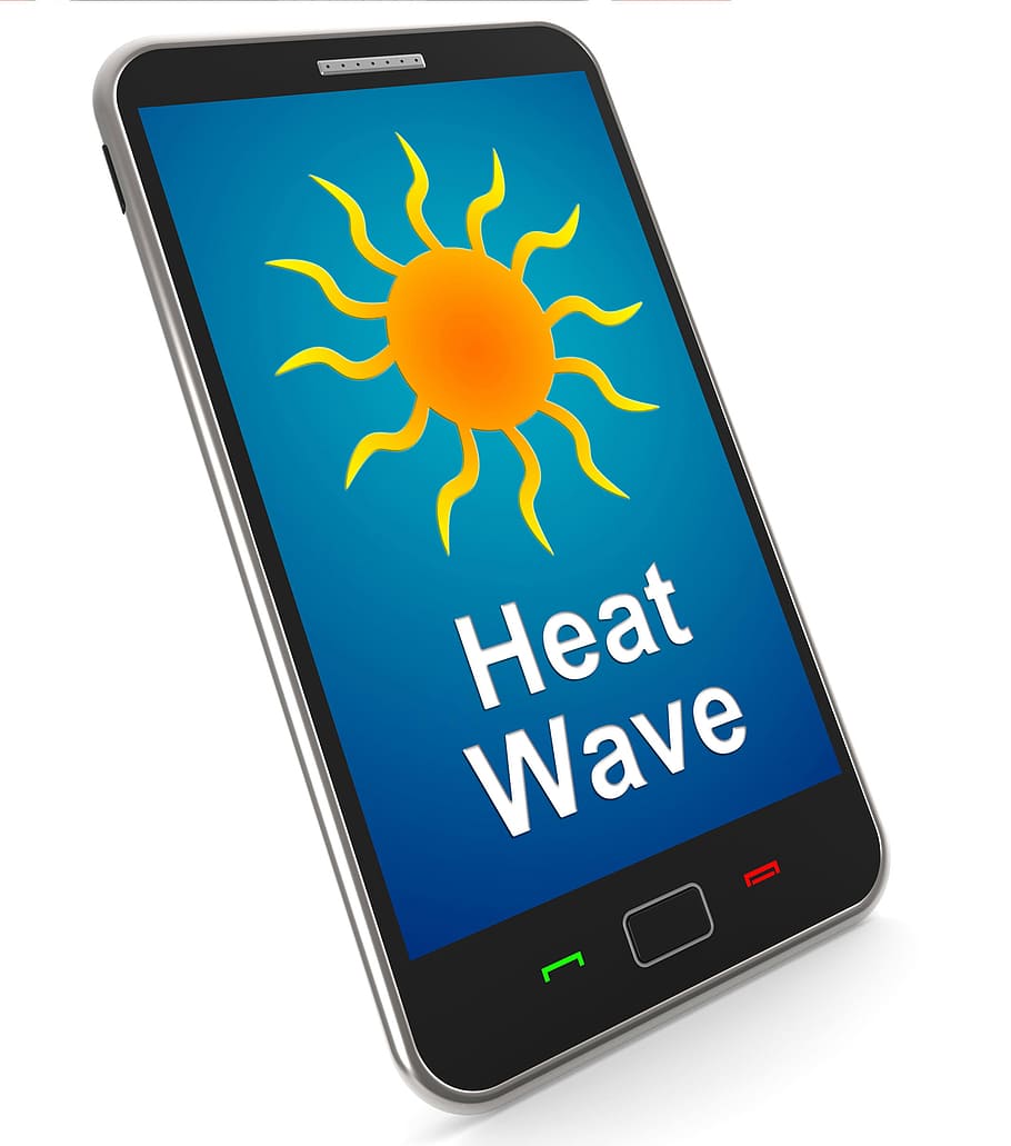 Heat Wave On Mobile Meaning Hot Weather, cellphone, extreme heat