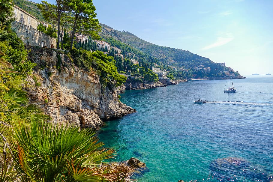 croatia, dubrovnik, water, sea, beauty in nature, mountain, HD wallpaper