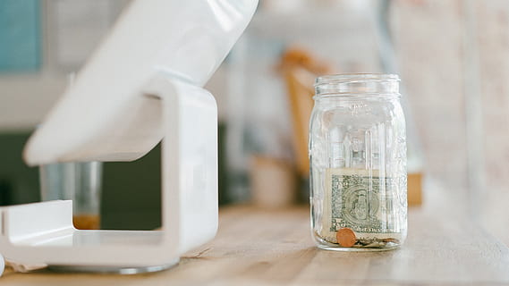 glass jar on wooden surface, money, screen, tips, tip jar, cafe HD wallpaper