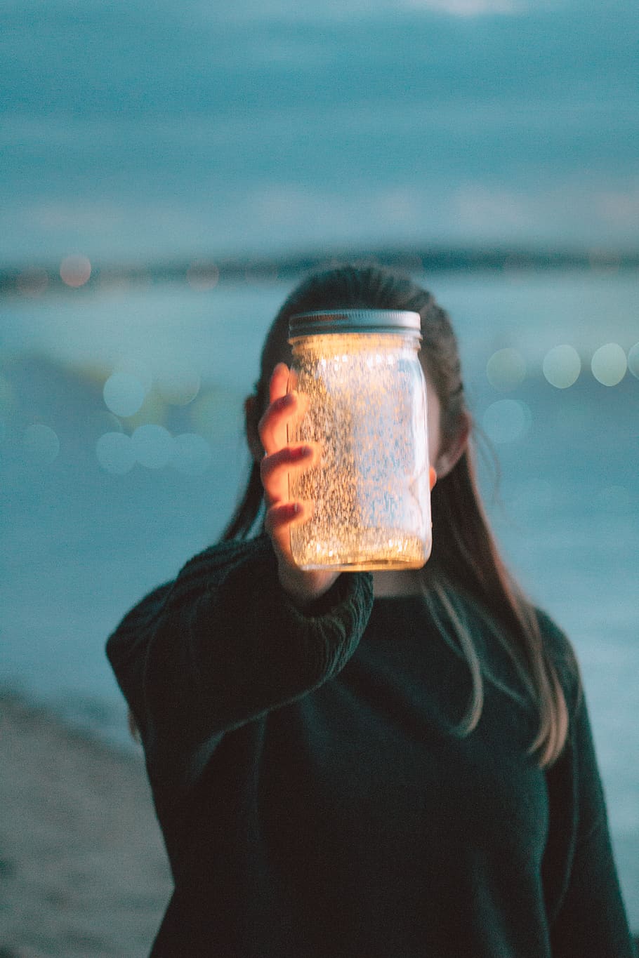 mason jar, lighting, dawn, ocean, client, portrait, stars, night HD wallpaper