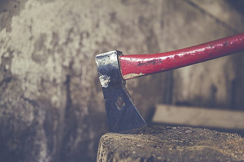 Axe on Tree Trunk, chop, close-up, cut, dry, hardwood, iron, material HD wallpaper