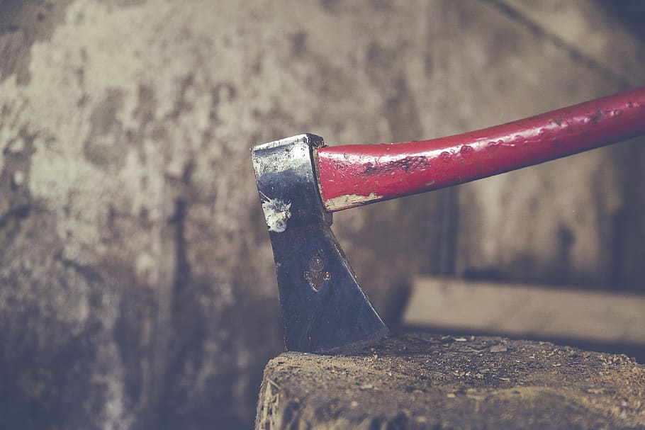 Axe on Tree Trunk, chop, close-up, cut, dry, hardwood, iron, material HD wallpaper
