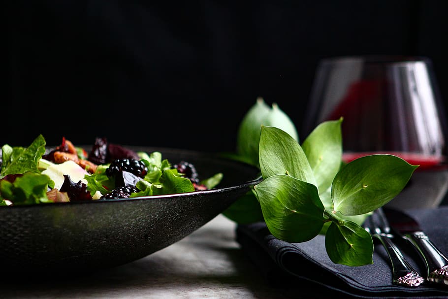 veggie dish on gray ceramic plate, food, food and drink, leaf HD wallpaper