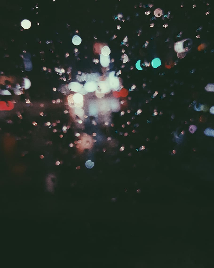 south korea, seoul, lights, rain, blue, glass, night, defocused