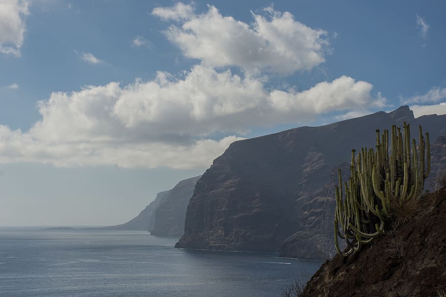 cliffs, sea, blue, nature, sky, water, cloud - sky, scenics - nature HD wallpaper