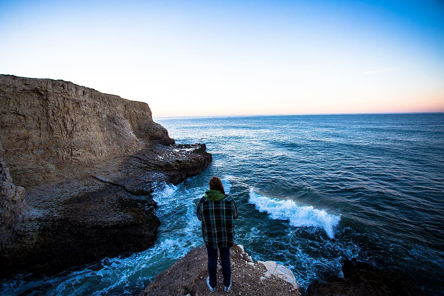 united states, davenport, water, flannel, girl, ocean, sunrise, HD wallpaper