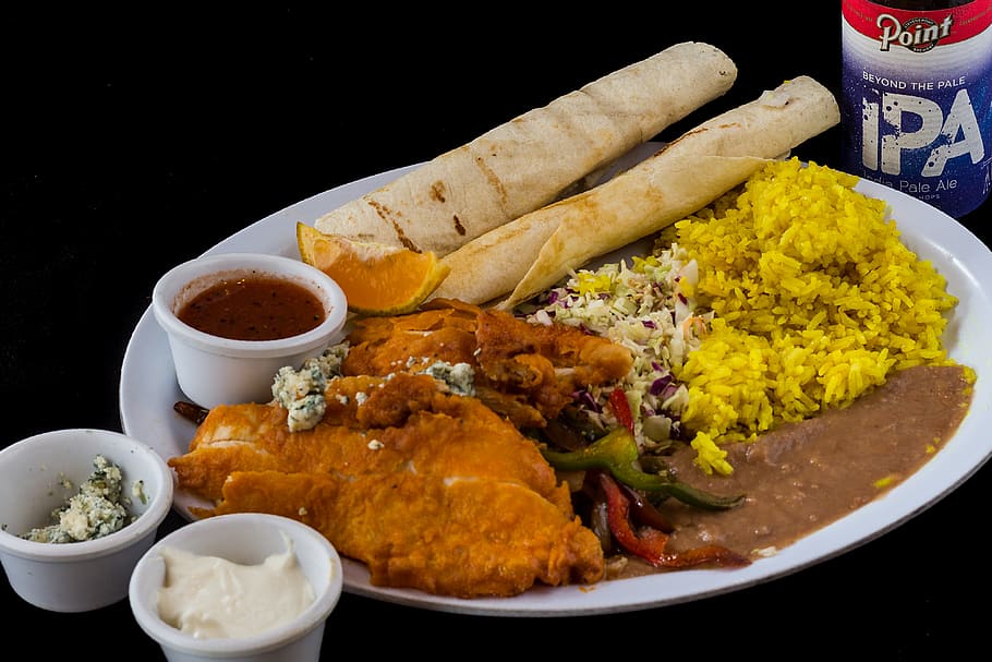 food, bread, beer, rice, beans, peppers, sauce, sour cream HD wallpaper