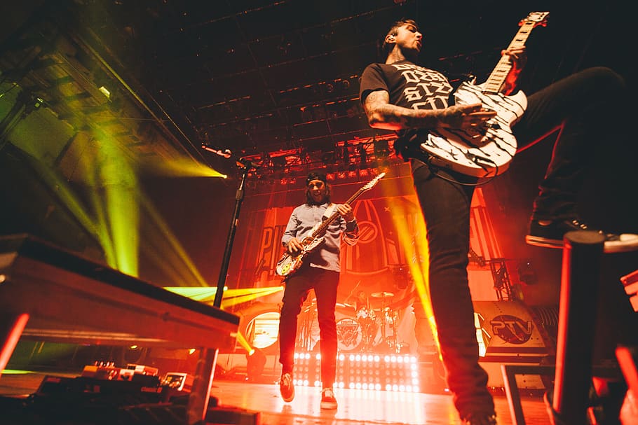 people, men, stage, rock, band, musician, guitar, drums, microphone HD wallpaper