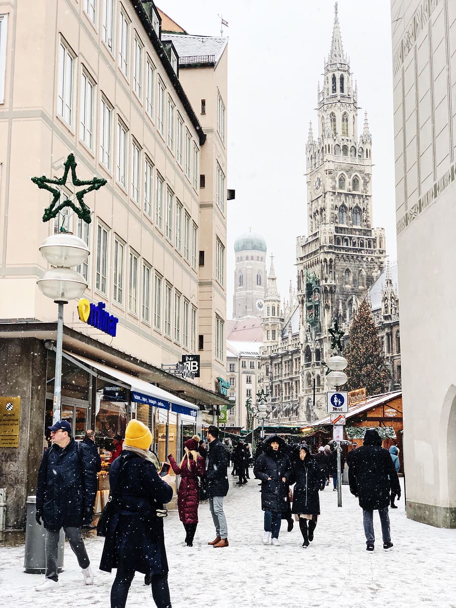germany, münchen, marienplatz, christmas, marienplaz, winter, HD wallpaper