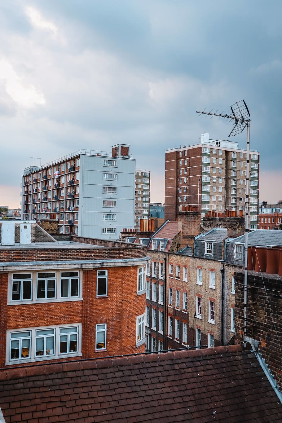 brown concrete building, brick, antenna, city, electrical device, HD wallpaper