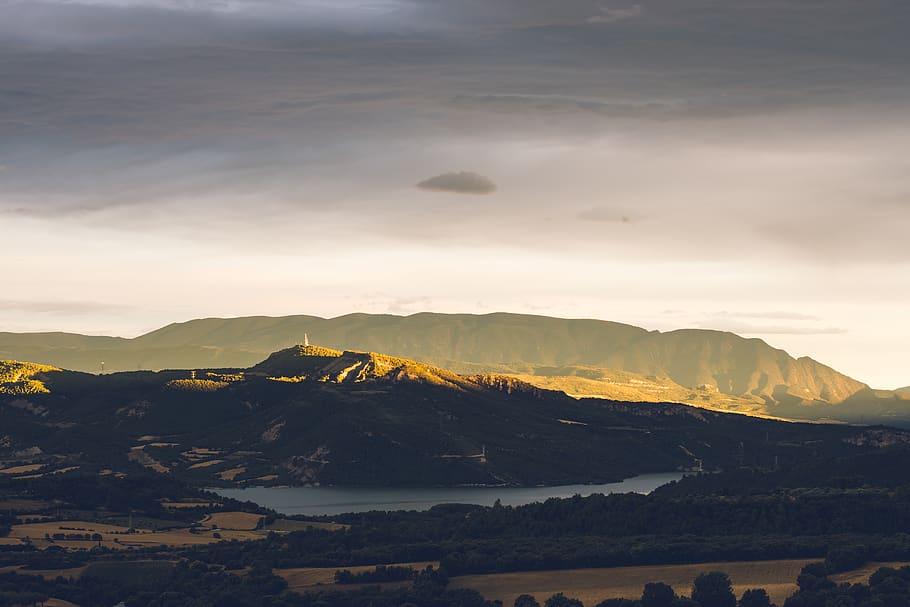 Aerial View of Mountain and Dark Clouds, daylight, high, landscape HD wallpaper