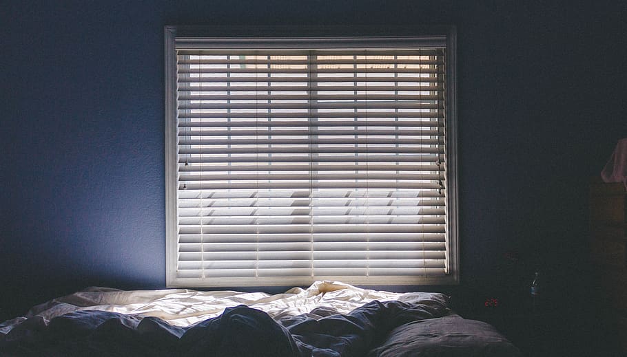 window, blinds, light, indoors, cozy, bed, sun, simple, aesthetic, HD wallpaper