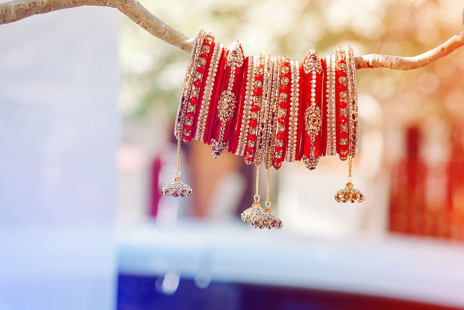 jewellery, red, fashion, indian, wedding, hanging, close-up