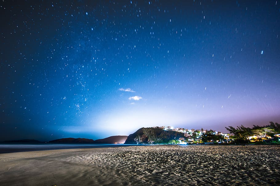 seashore under starry night wallpaper, scenics - nature, star - space HD wallpaper
