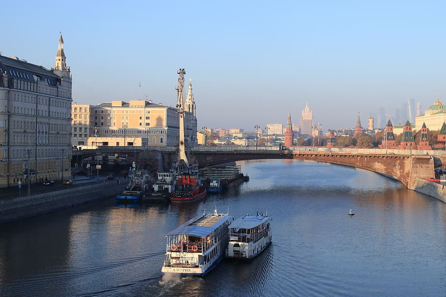river, ship, navigation, bridge, moscow, quay, transportation, HD wallpaper