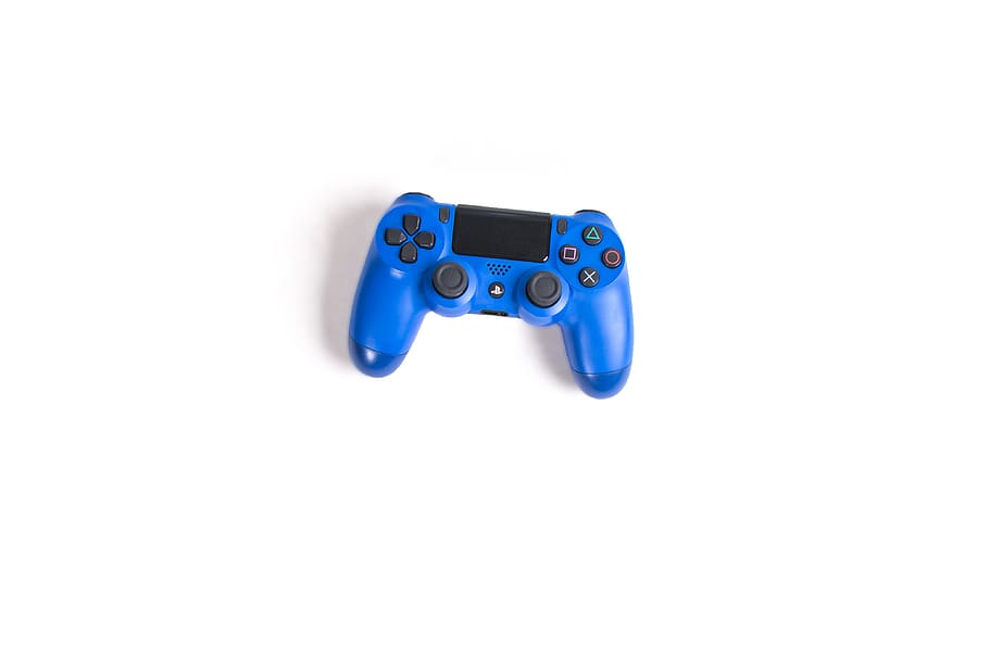 Blue Sony Dualshock 4 on White Surface, close-up, colors, controller HD wallpaper