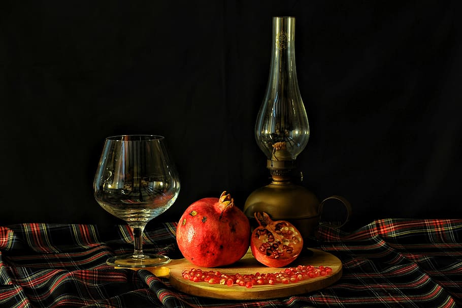 Wine Glass and Pomegranate, cloth, dark, dining, drink, food HD wallpaper