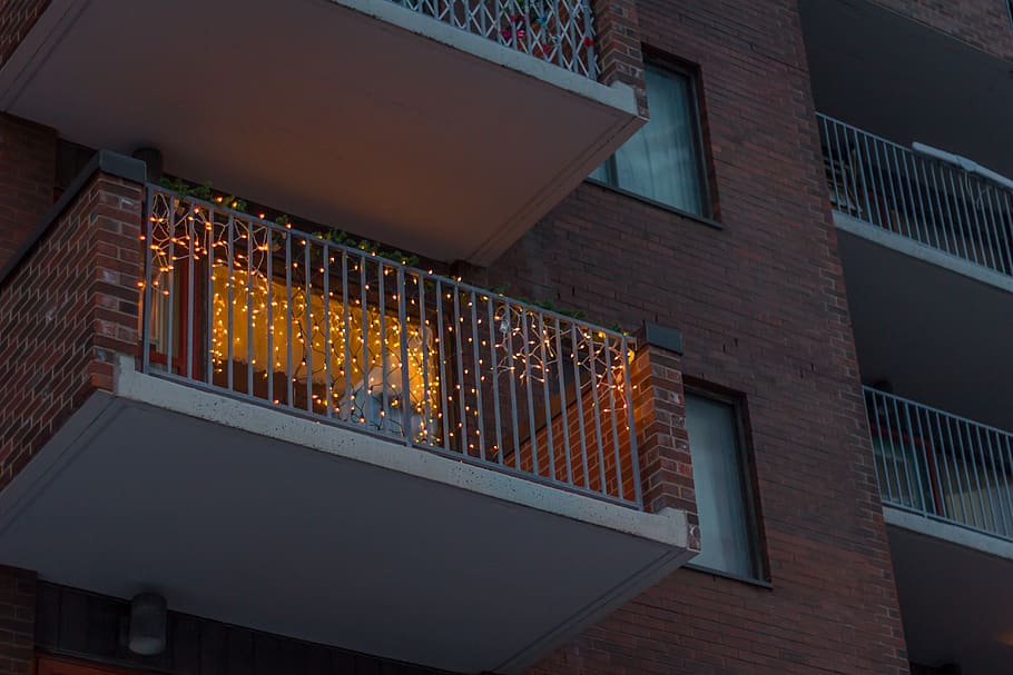 canada, montreal, building, lights, balcony, architecture, built structure HD wallpaper