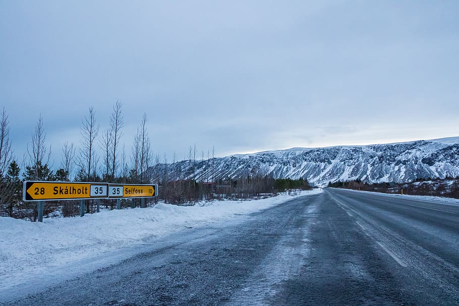 islandia, iceland, road, winter, snow, cold temperature, transportation, HD wallpaper