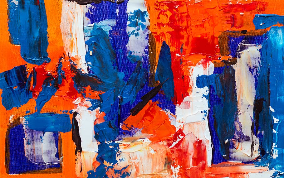 Blue, Orange, and White Abstract Painting, abstract expressionism, HD wallpaper