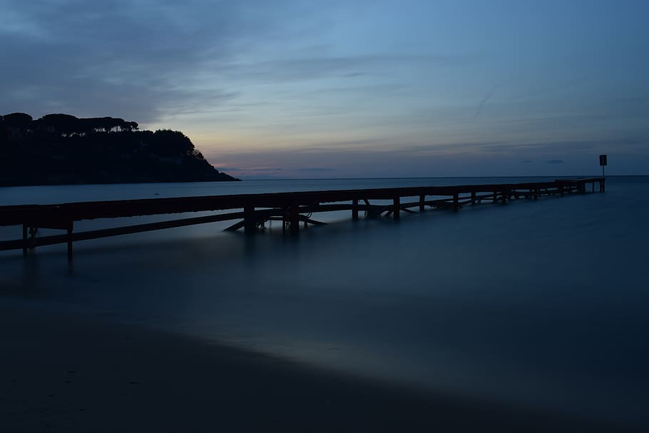 italy, procchio, evening, long exposure, clouds, sky, sea, water HD wallpaper