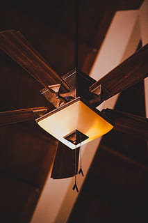 brown 5-blade ceiling fan, light fixture, appliance, ceiling light HD wallpaper