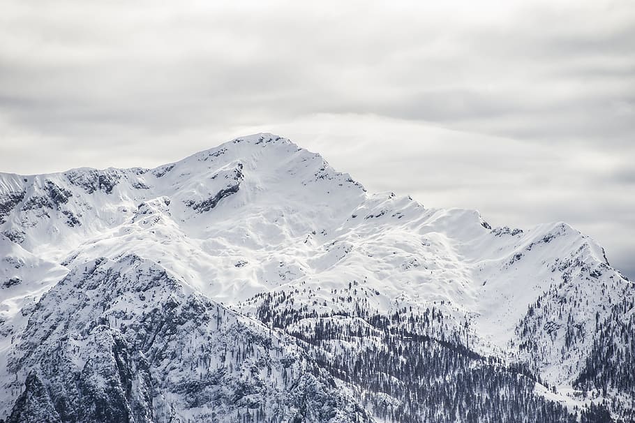 snow mountain under cloudy sky, winter, landscape, peak, snowcapped, HD wallpaper