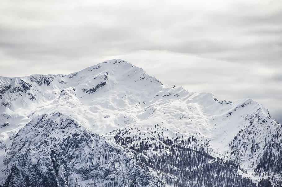 snow mountain under cloudy sky, winter, landscape, peak, snowcapped HD wallpaper