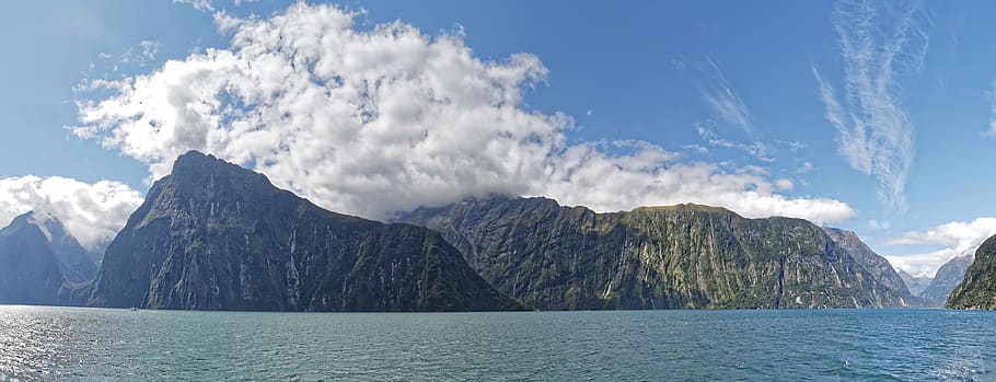 new zealand, milford sound, fjord, panorama, south island, landscape, HD wallpaper