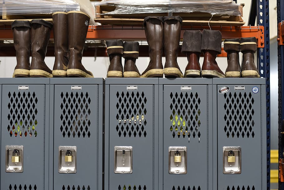 Gray Locker Cabinet and Boots, data, files, footwear, grey, indoors HD wallpaper