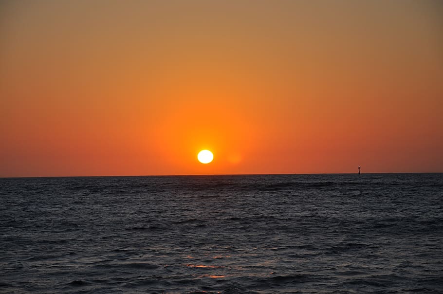 sea, sunset, abendstimmung, evening sky, twilight, water, horizon HD wallpaper