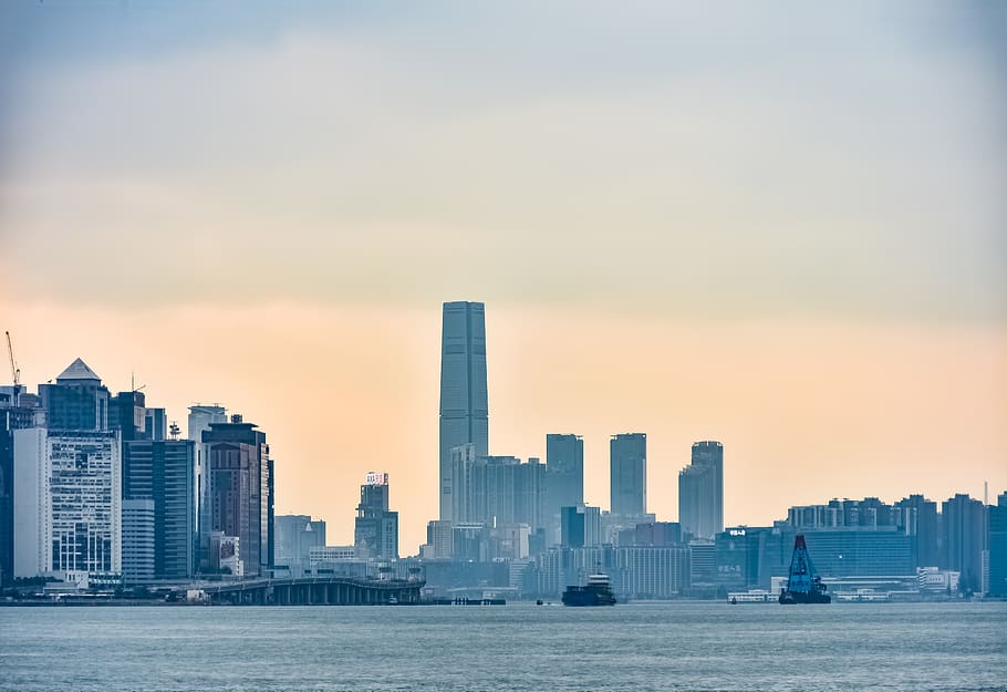 skyscraper view from sea, building, city, urban, town, metropolis HD wallpaper