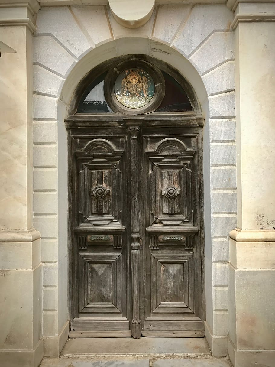 greece, mount athos, entrance, door, closed, architecture, built structure HD wallpaper