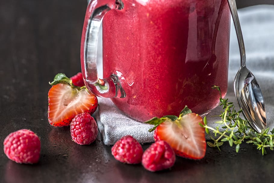 Strawberry and Clear Glass Jar, beverage, cold, cool, delicious HD wallpaper