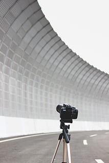 black camera with stand, tripod, electronics, photographer, photography HD wallpaper