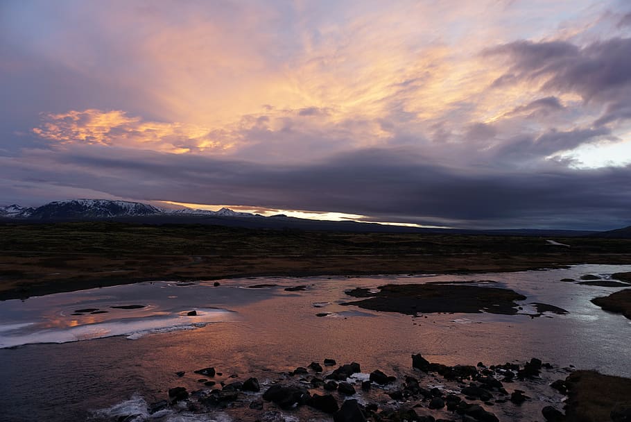 iceland, sky, landscape, clouds, nature, water, outdoors, sunrise HD wallpaper