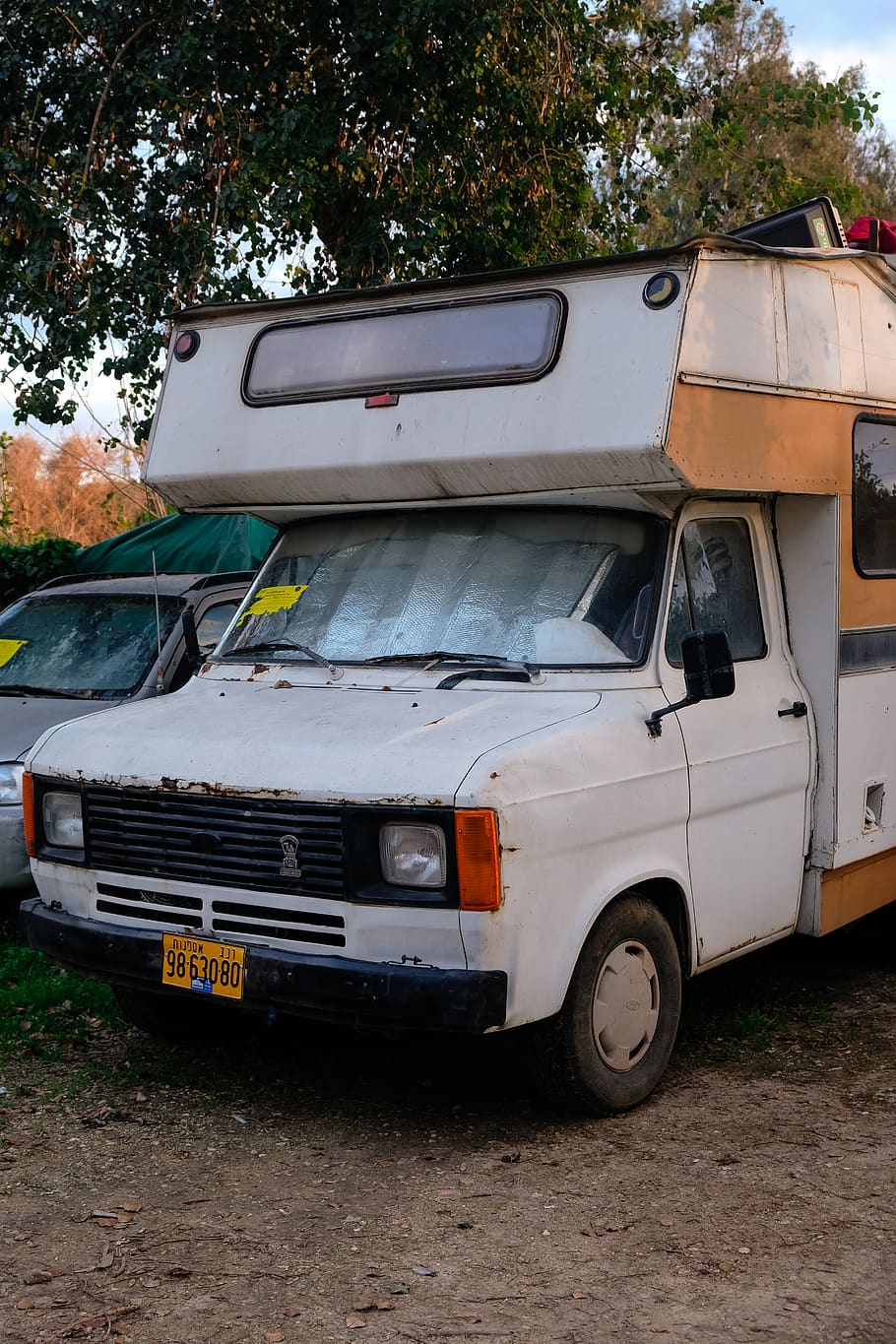 white futon van, vehicle, transportation, truck, caravan, automobile HD wallpaper