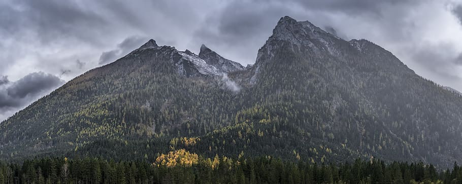 green mountain under white cloud, nature, outdoors, mountain range HD wallpaper