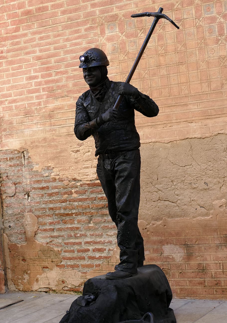 image, statue, alive, miner, coal, black, pickaxe, money, earn HD wallpaper