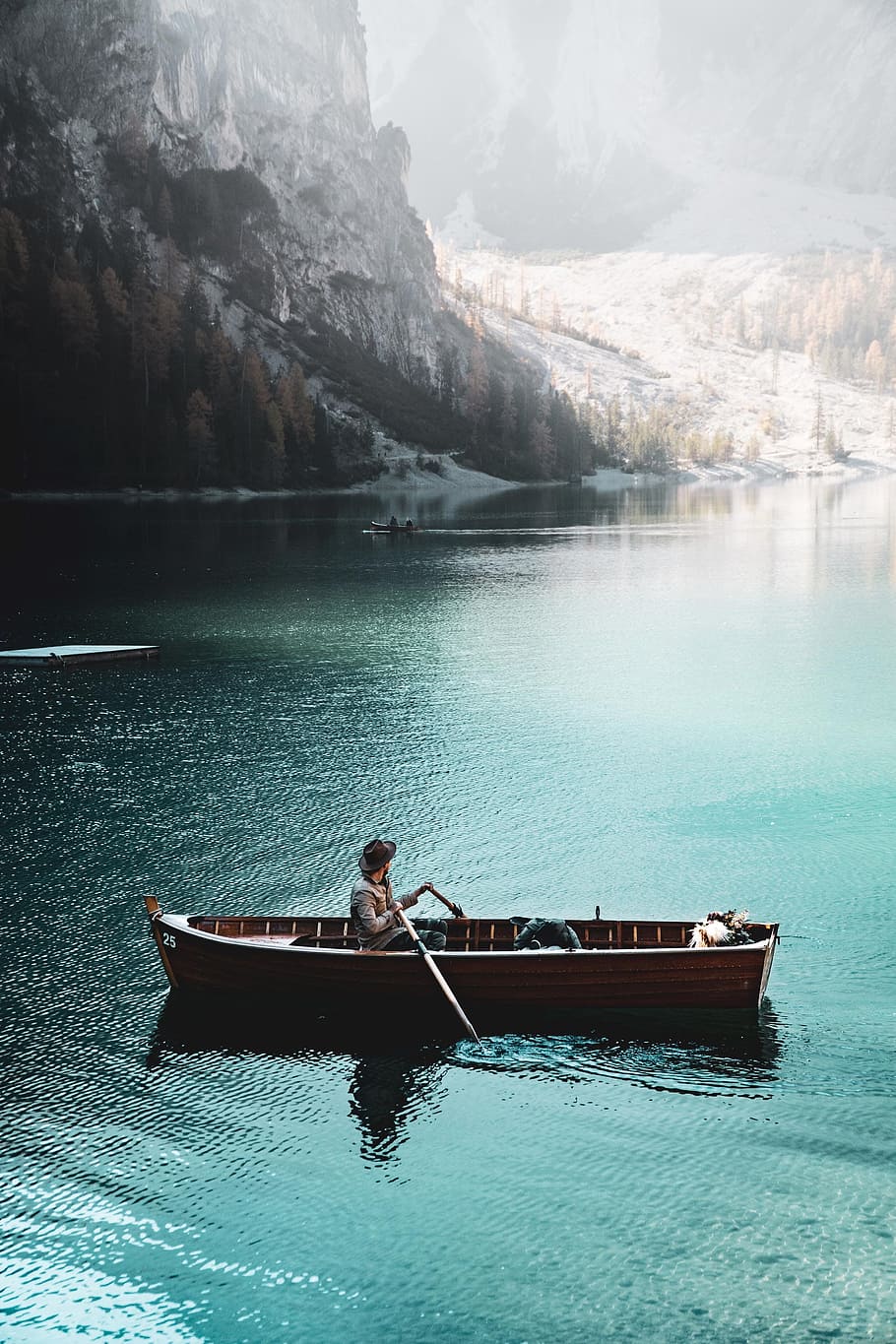 person on boat near mountain range, man, forest, lake, outdoor HD wallpaper
