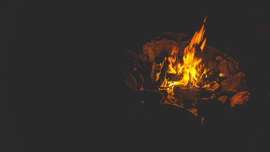 dark, night, bonfire, flame, light, hot, burning, fire - natural phenomenon HD wallpaper