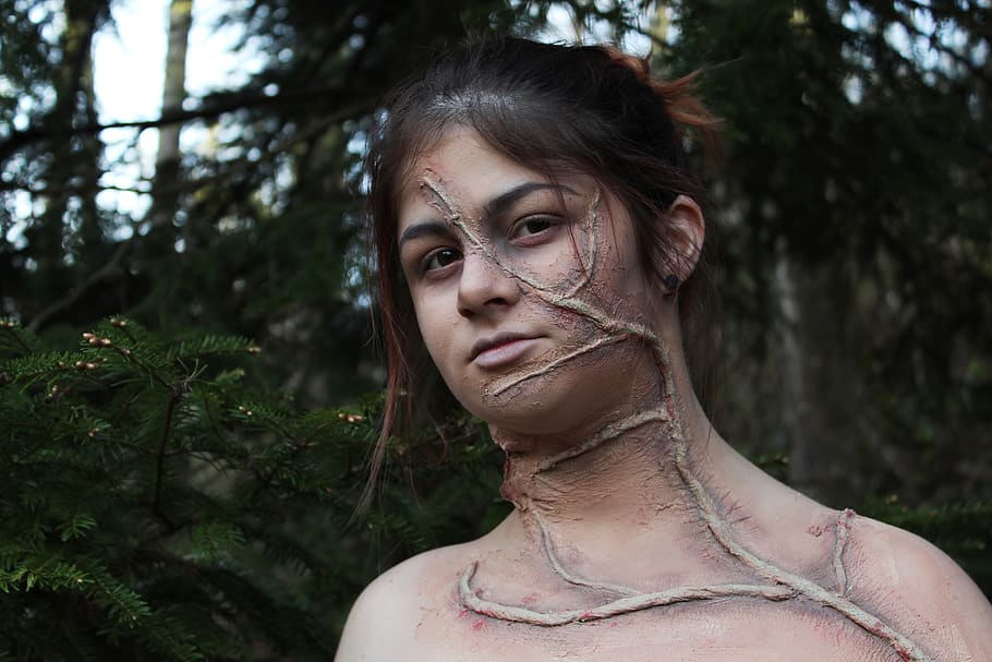 makeup, monster, forest, forest monster, root, make up, face HD wallpaper